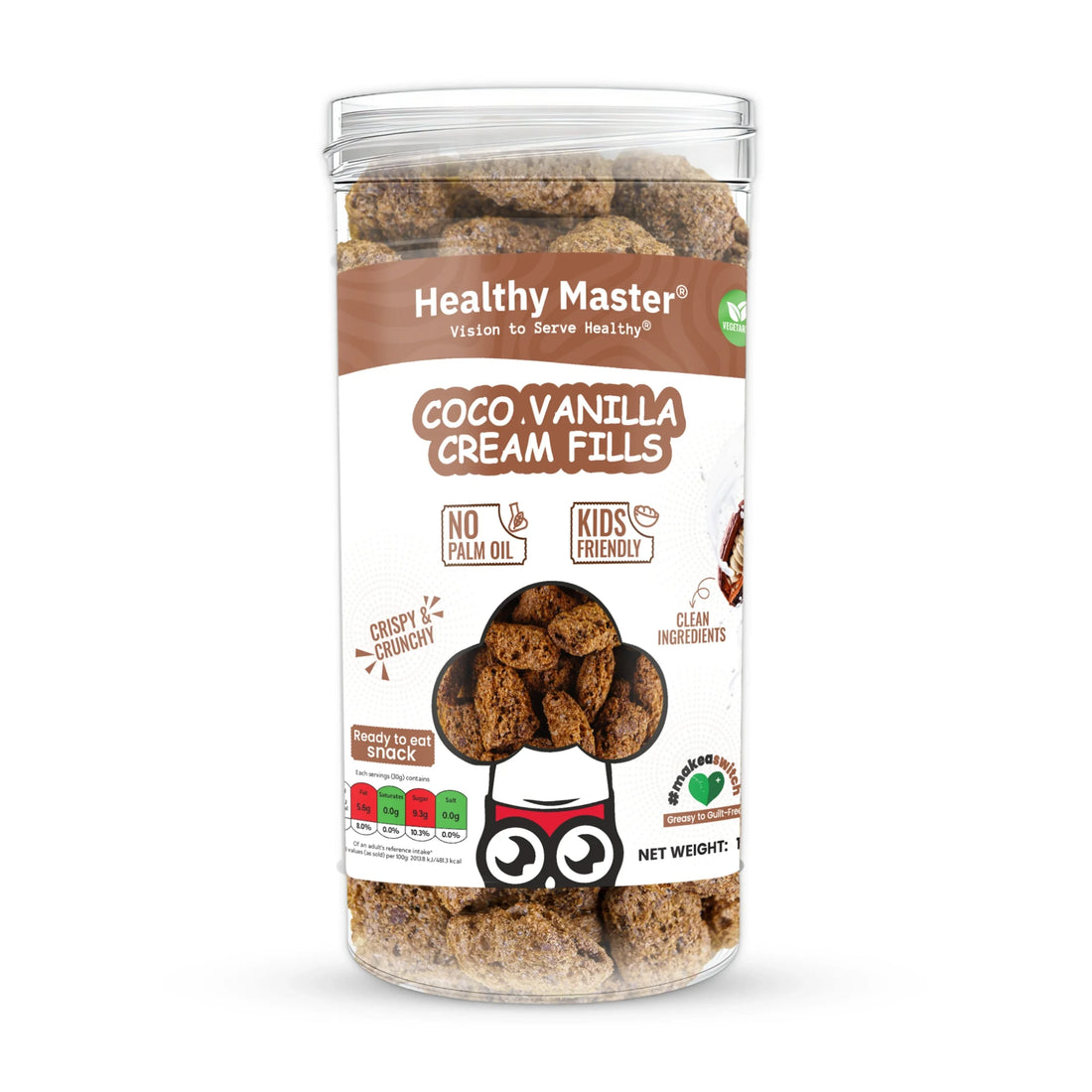 Healthy Master Coco Vanilla Cream Fills – crispy, kids-friendly, no palm oil, clean ingredient snack jars