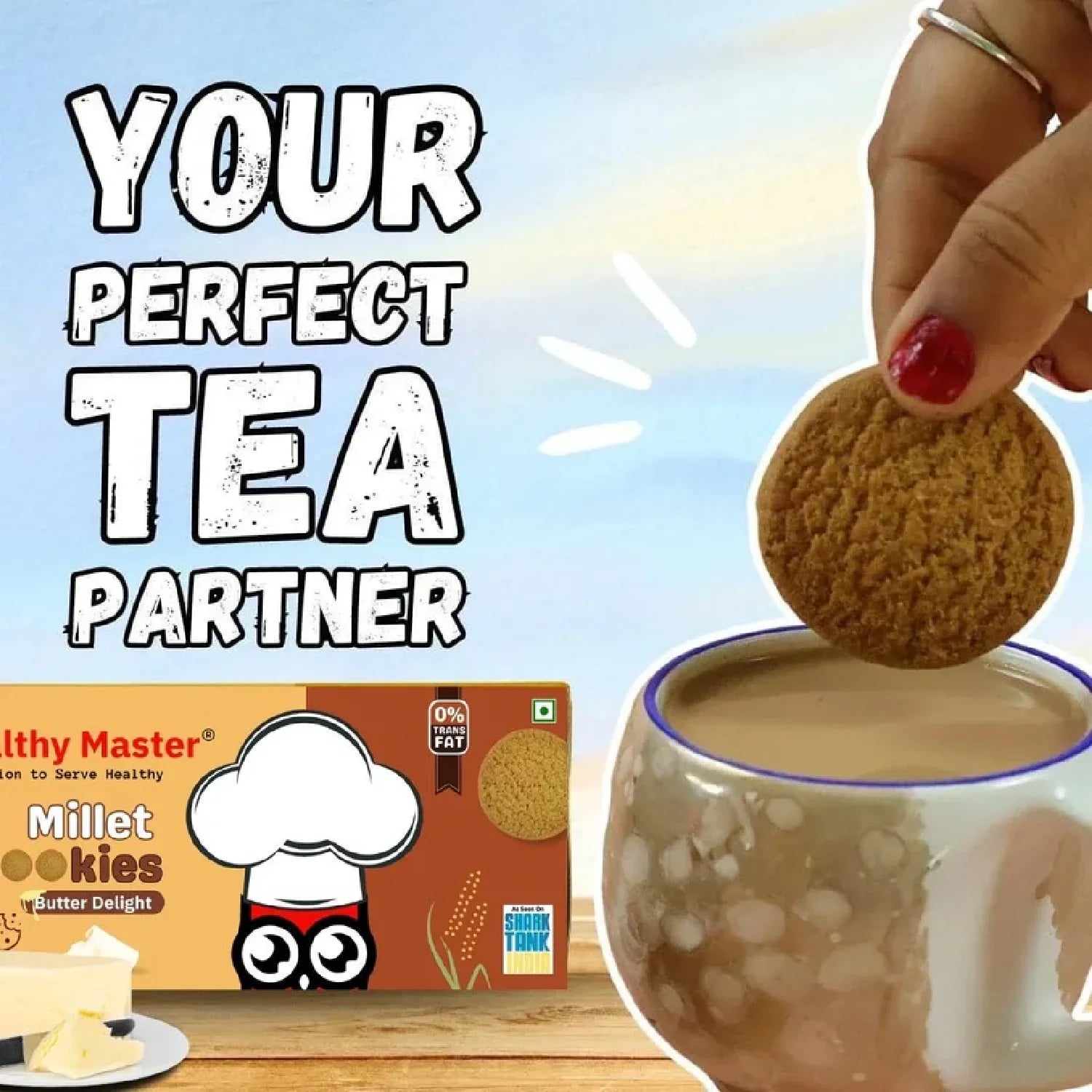 Millet cookies dipped in tea, perfect tea partner snack with 0% trans fat, butter delight flavor