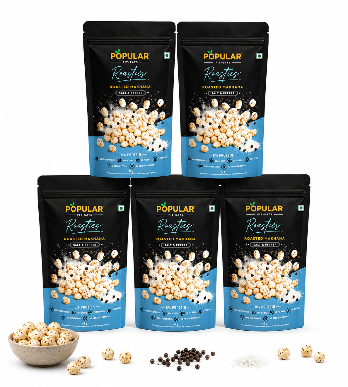 Roasties Makhana (Foxnut)  – Salt & Pepper (Pack of 1/3/5)