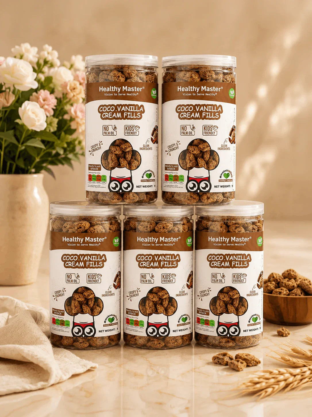 Healthy Master Coco Vanilla Cream Fills – crispy, kids-friendly, no palm oil, clean ingredient snack jars