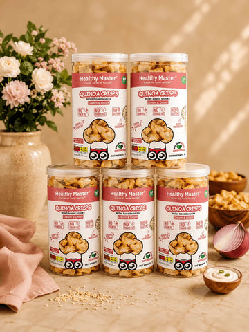 Healthy Master Quinoa Crisps, millet-based snacks, cream & onion flavor, gluten-free, no palm oil, clean ingredients